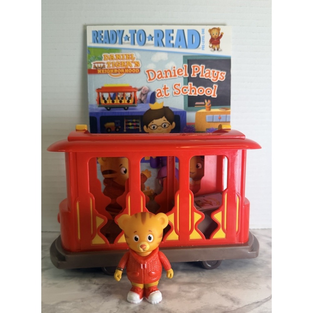 Daniel Tiger & Neighborhood Pull Back Trolley Car Toy &  Ready To Read Book.
